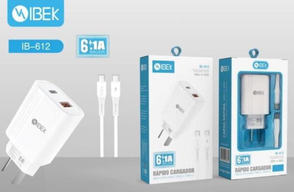 CARGADOR IBEK IB-612 CABEZAL 20W 6.1A TC A TC + USB